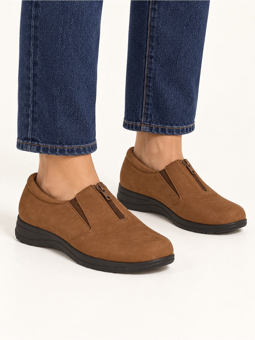 Dr. Scholl’s Irene Brown Leather Front Zip Comfort Shoes 6.5